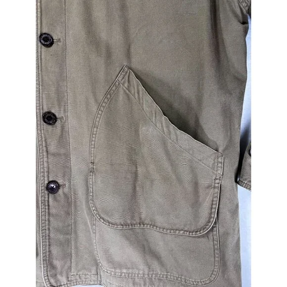 Lands End Mens Canvas XL Barn Coat Corduroy Collar Button Front Brown Tan Lined - Picture 10 of 16